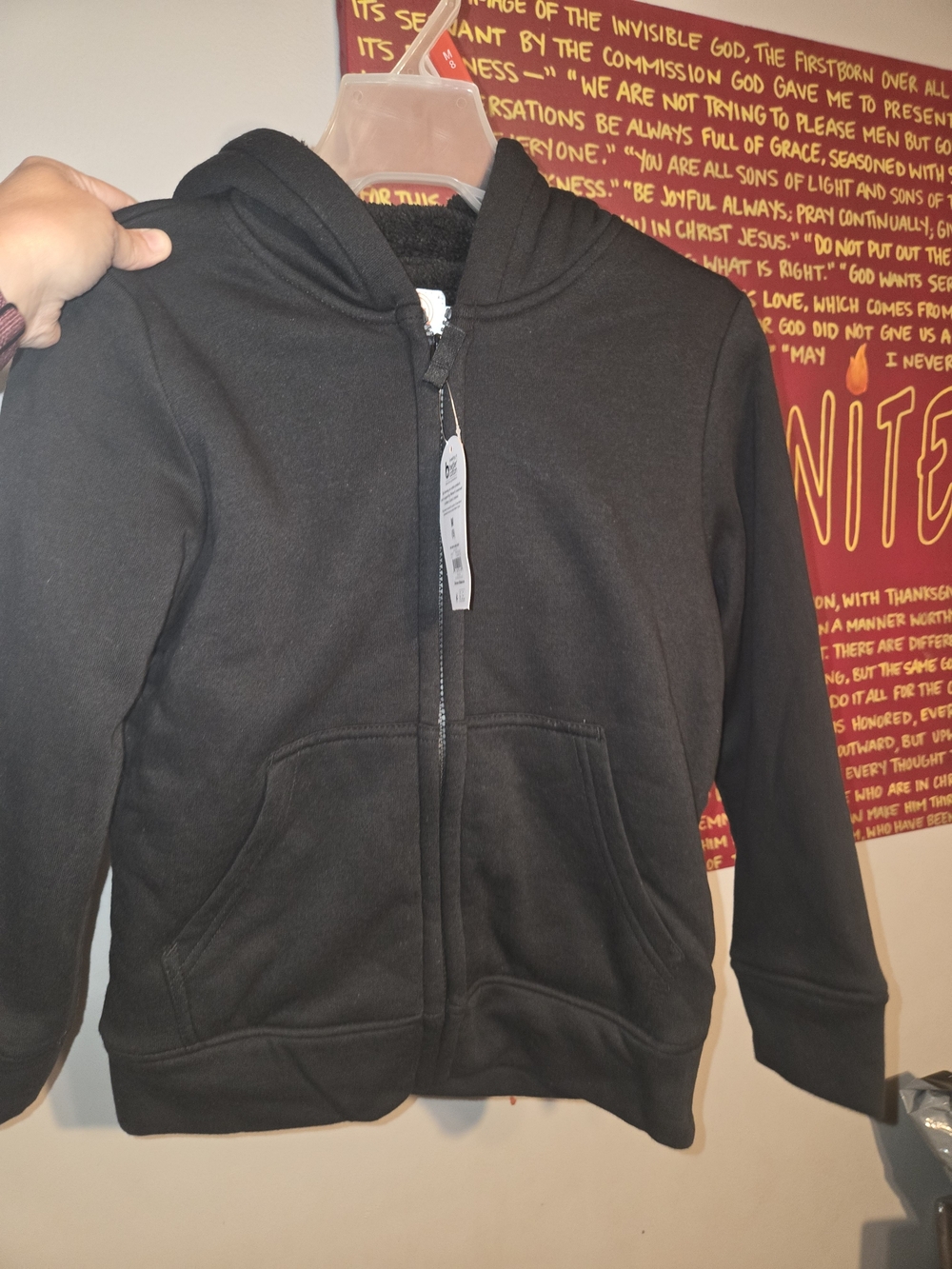 Boys Size 8 Sherpa Fleece Black Full-Zip Hoodie w Pockets Thick Winter Coat Nwt